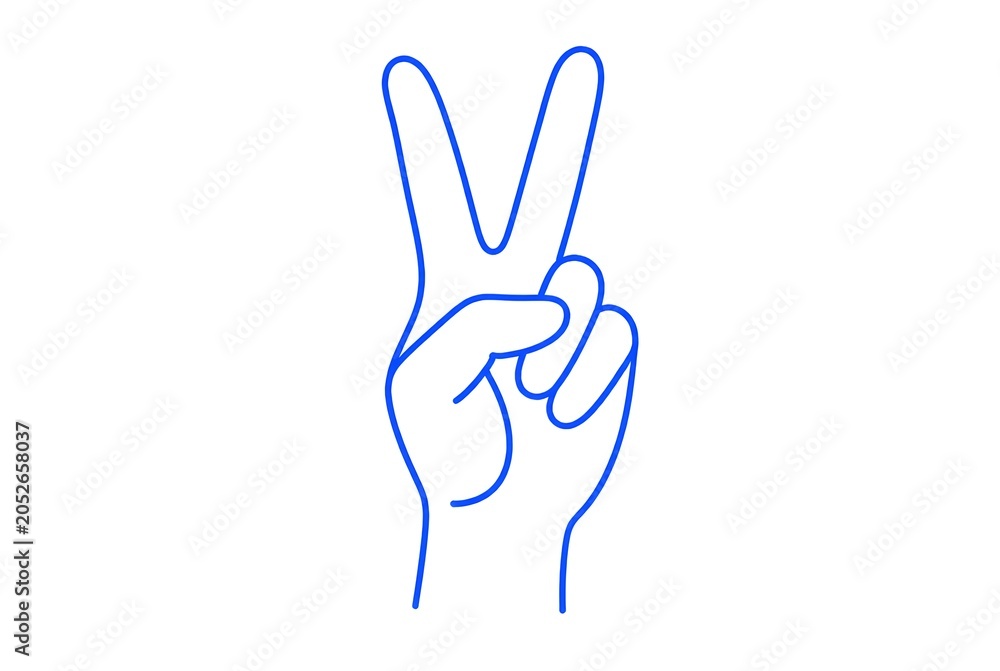 Fototapeta premium Hand drawn blue line art illustration of a peace sign gesture