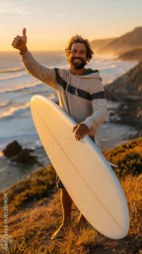Surfer's Golden Hour Triump...