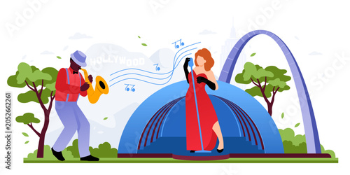 Jazz Performance Scene - Colorful Flat Design Illustration