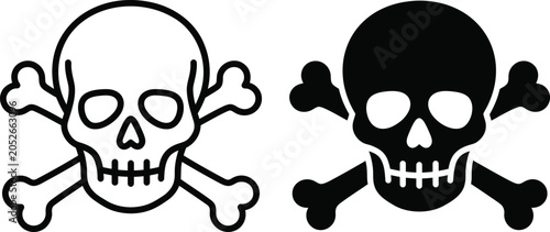 Skull and crossbones icon set, vector illustration of poison sign