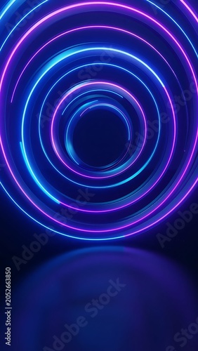 Abstract Glowing Concentric Circles in Blue and Purple.