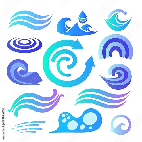 Abstract Water Wave Symbols Collection.