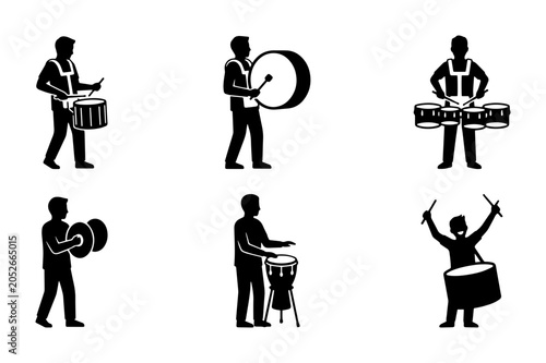 Konstfotografi Drummer Icon Set, Musician Silhouette Collection, Percussionist Vector Graphics,