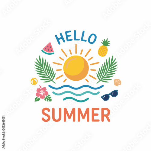 Vibrant Summer Season Greeting with Tropical Elements and Sunny Beach Motifs, Ideal for Holiday Lifestyle Content and Leisure Themes