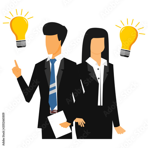 Business couple illustration with light bulb, innovation