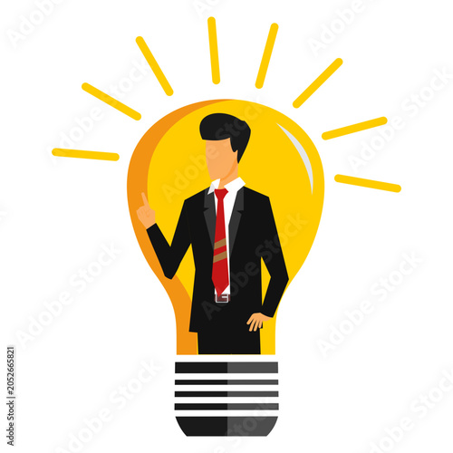 Businessman inside light bulb, idea, innovation