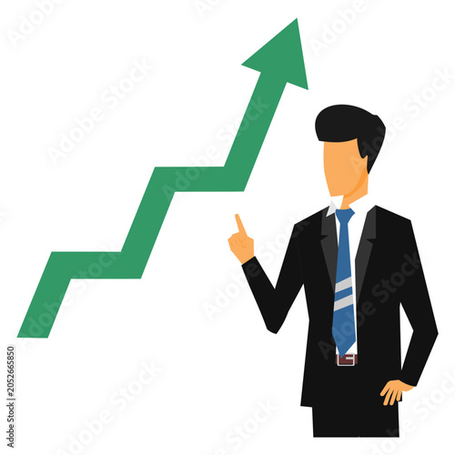 Businessman with rising chart arrow