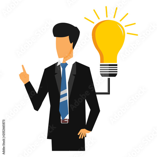 Businessman with light bulb idea, innovation