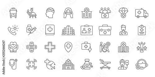 Schilderij op canvas Emergency Medical Services icons in line design
