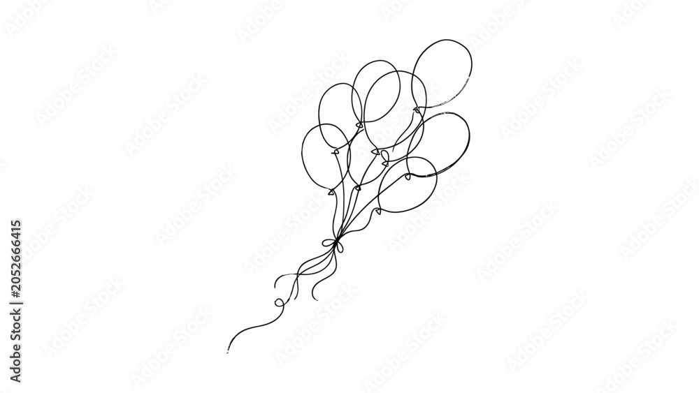 Fototapeta premium Continuous single line drawing of a bunch of balloons floating together.