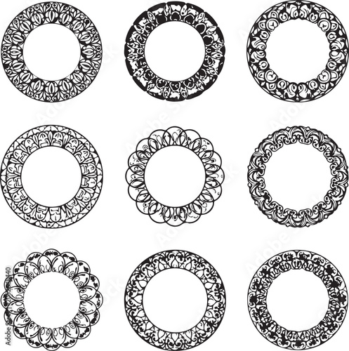 Set of Nine Decorative Circular Ornaments and Frames