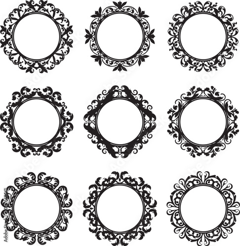 Set of Ornate Circular Decorative Frames and Borders