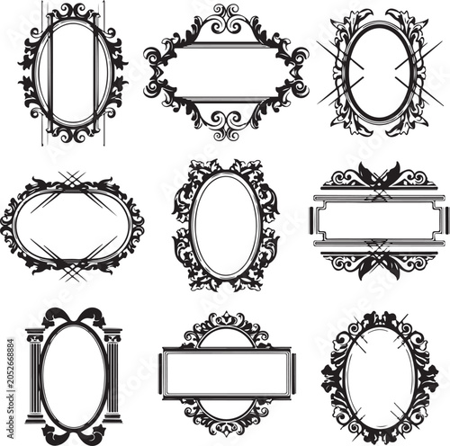 Elegant Black and White Ornate Vector Frame Collection for Design Projects