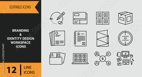 Professional Branding Identity Design Workspace Outline Icons for Creative Projects