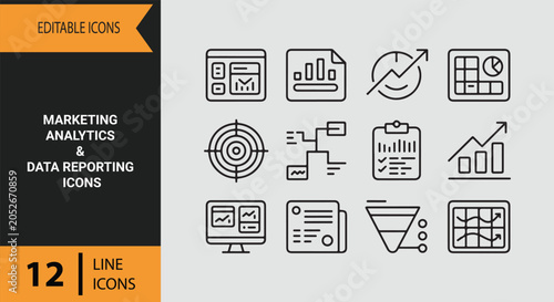 Marketing Analytics Data Reporting Outline Icons for Business Performance Tracking