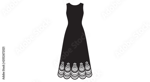 Tableau sur toile Black silhouette of a long evening dress with ruffled hem