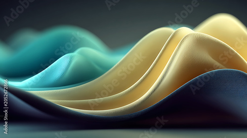 Golden and Teal Flowing Silk Waves Background with Luxury Abstract Landscape Design