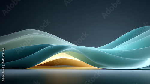 Teal Horizon Wave Landscape with Golden Highlights and Premium Abstract Design