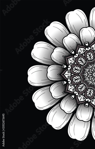 Elegant Floral Mandala Corner Design on Black Background Decorative Ornament