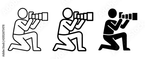 Cuadro en lienzo Photographer kneeling icon set camera lens, UI and web interface design