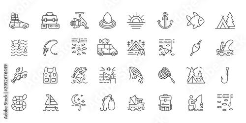Obraz na plátne Fishing Outdoor icons in line design