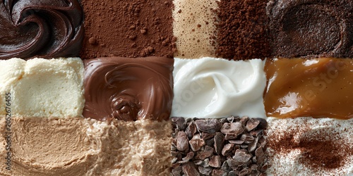 Chocolate Caramel Three Row Flatlay Frosting Cocoa Milk Chocolate Cream Cacao Cinnamon Macro Horizontal