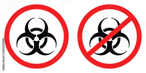 Biohazard Symbol in Red Circle and Crossed Out Circle Vector Icon Set