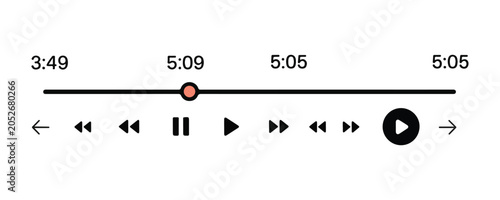 Vászonkép Video progress bar with time indicators and playback navigation buttons for multimedia streaming