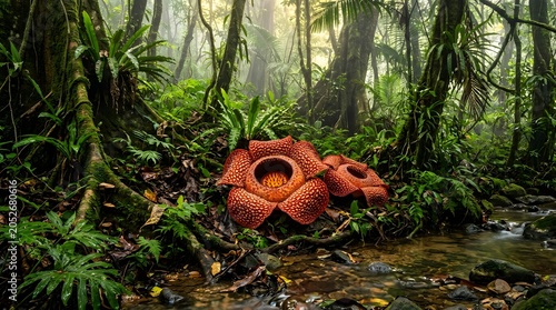 Rare corpse flower blooms in lush tropical rainforest