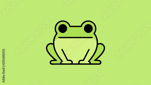 фотографія A minimalist vector illustration of a cute green frog with large black eyes, centered on a matching light green background
