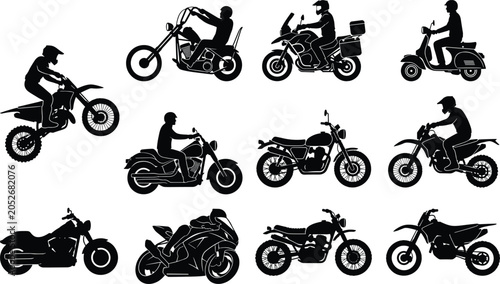 Foto Motorcycle silhouette collection including dirt bikes, vintage choppers, sportbi