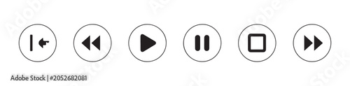 Tableau sur toile Circular media player icons, play, pause, stop, rewind, fast forward, skip forward, skip backward