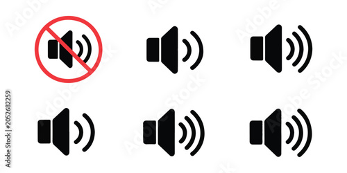 Obraz na plátne Collection of various sound volume level control icons with different loudness stages for web design