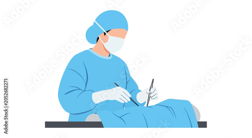 Surgeon Performing Operation with Scalpel in Operating Room - Medical Illustration