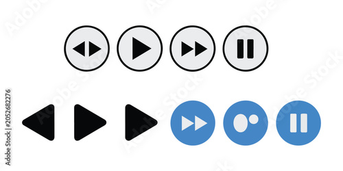 Obraz na płótnie Set of minimalist multimedia player icons featuring play pause forward and back navigation buttons
