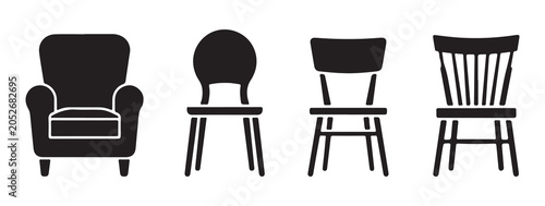 Photos Four black chairs with different backrest isolated on white