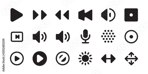 Фотография Vector icon pack featuring media playback recording and audio adjustment controls for interfaces