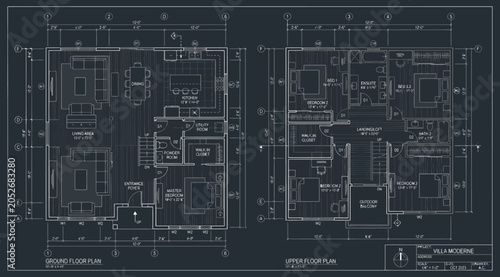 Foto Detailed ground and upper floor plans of a twostory residential building