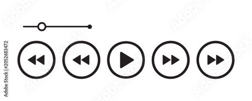 Set of circular media player control icons with a playback progress bar for digital applications.