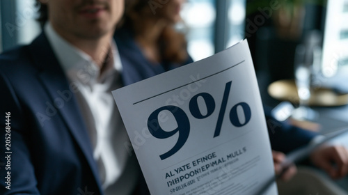 Bold stat number layout with oversized percentage figure dominating the composition, supporting descriptor text in condensed sans-serif, subtle rule lines framing the data point, designed for busine