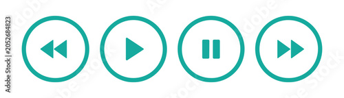 Turquoise circular media player navigation control buttons for modern software user interface.