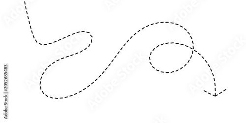Fotografia Conceptual visual of a meandering dashed trace ending in an arrow, symbolizing a