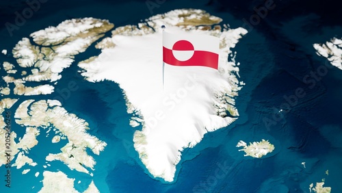 Slika na platnu A Greenland flag waving over a map of Greenland emphasizes the region’s identity and its geographical significance