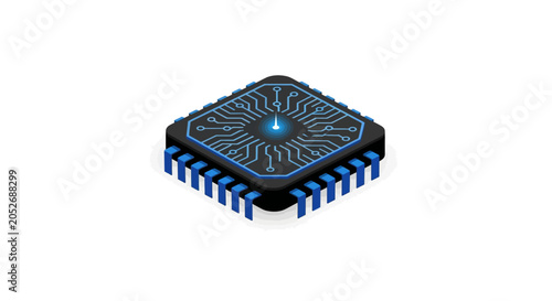 Isometric illustration of a central processing unit chip on a white backdrop