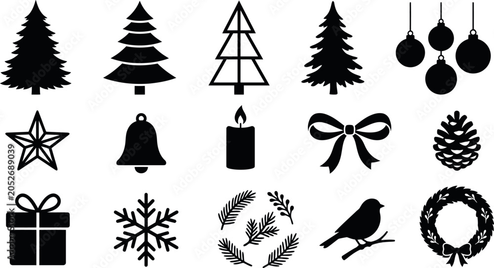 Fototapeta premium Christmas Icons Black Silhouettes