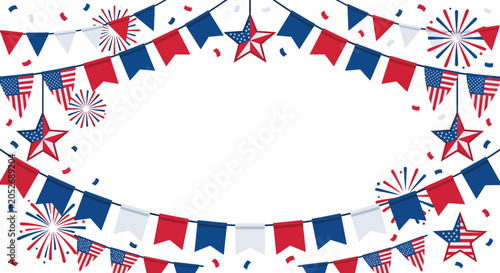 Quadro su tela Patriotic bunting and star shaped ornaments a vector illustration with a white b