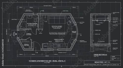 Foto Futuristic apartment pod unit architectural floor plan
