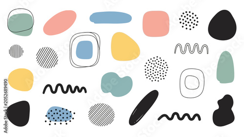 Abstract Shapes, Organic Forms, Pastel Colors, Geometric Elements, Modern Design