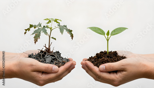 Two Hands Holding Soil: Environment Recovery Concept