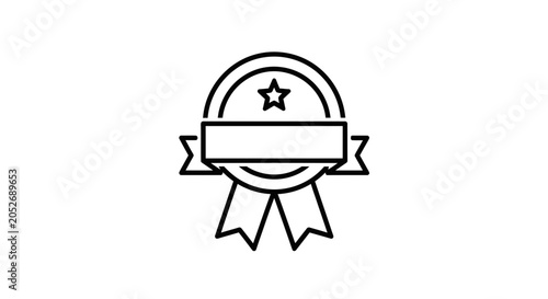 Tableau sur toile Award ribbon icon, star and banner, black and white outline graphic, symbol of a